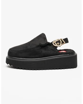 Papuci flatform cu catarama metalica, Negru
