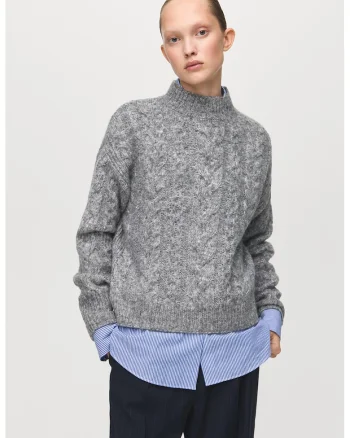 Pulover din amestec de lana cu model torsade, Gri melange