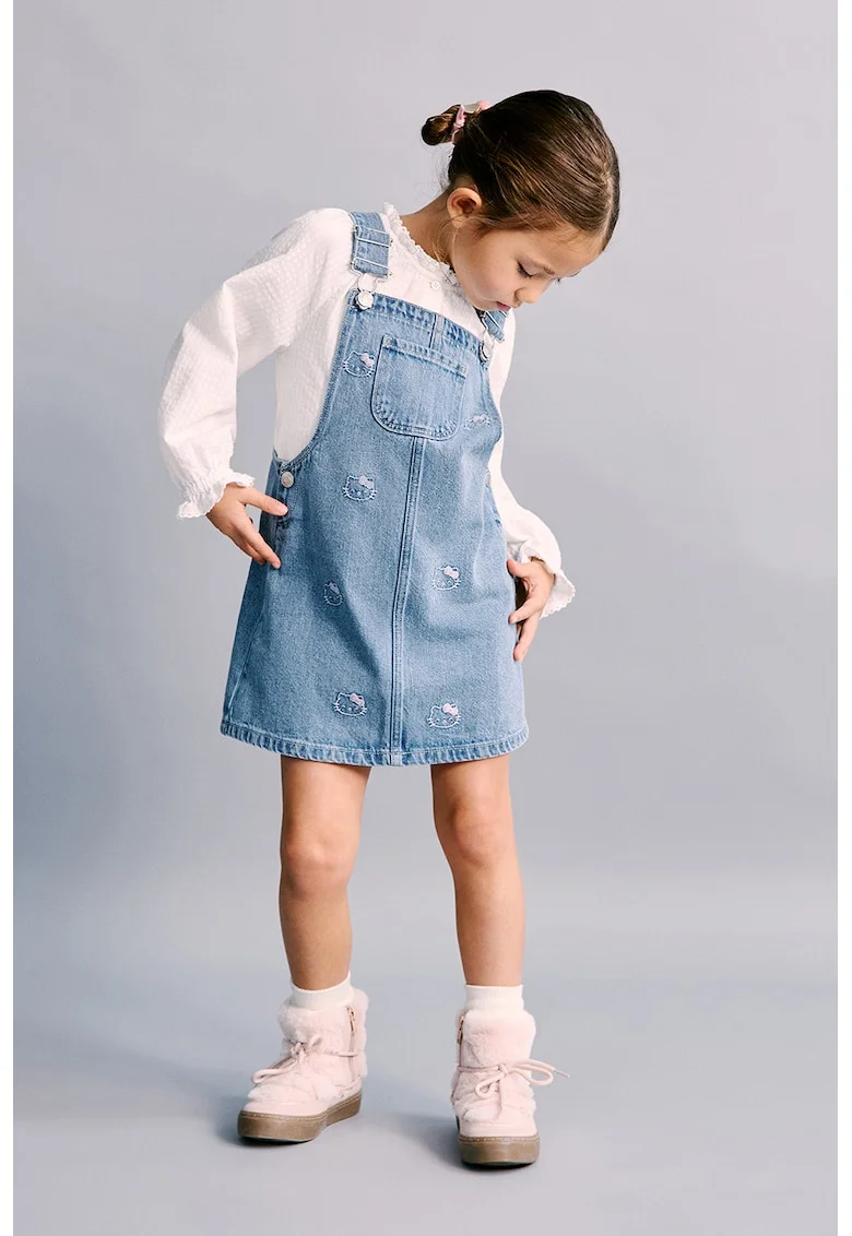Sarafan cu broderie Hello Kitty, Albastru deschis