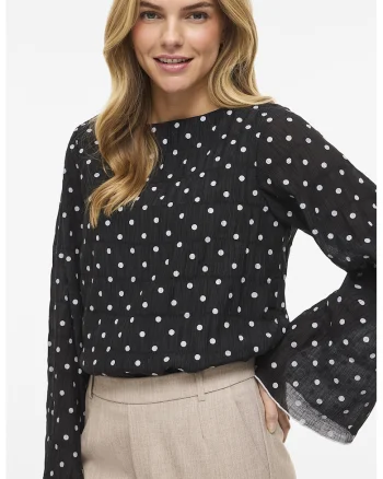Bluza cu decolteu barcuta si buline, Alb/Negru