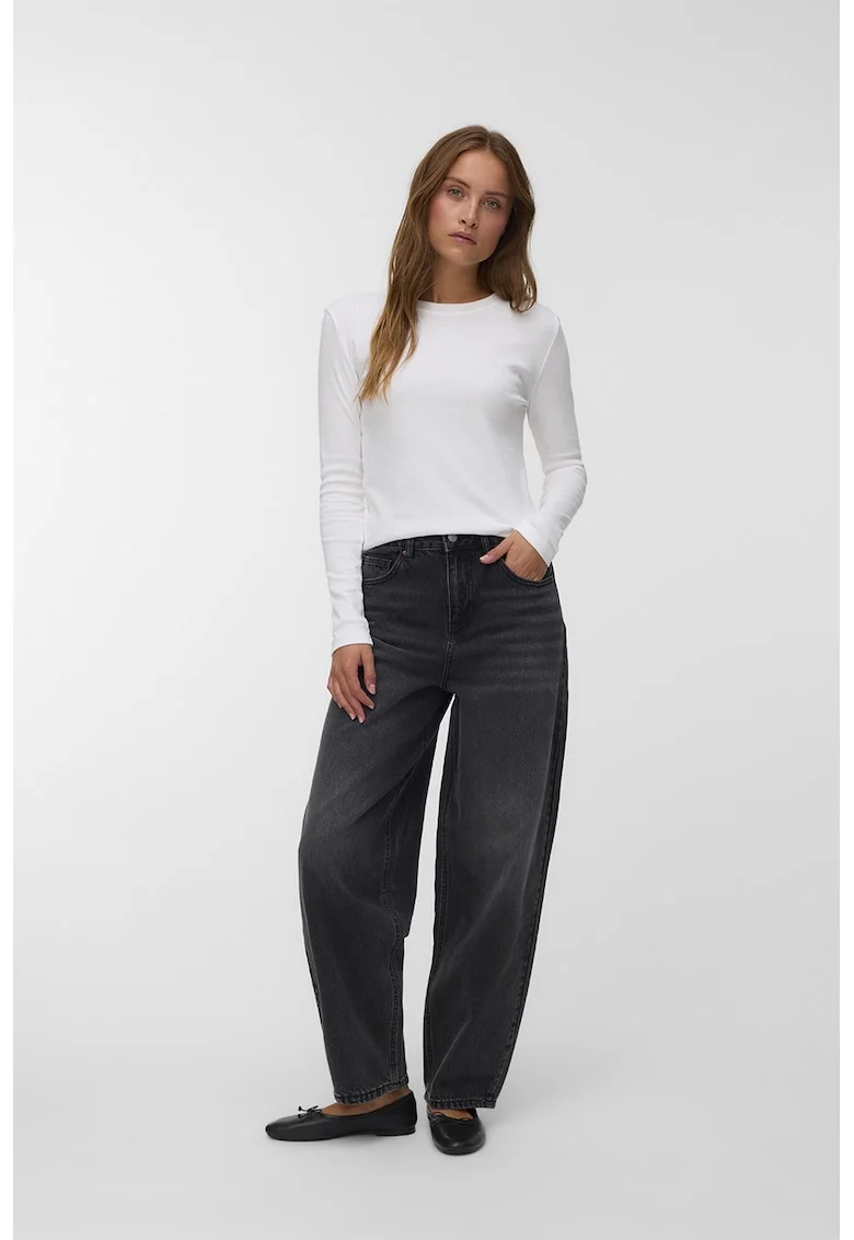 Blugi evazati cu model uni, Negru