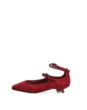 Pantofi din piele cu varf ascutit si toc kitten, Rosu