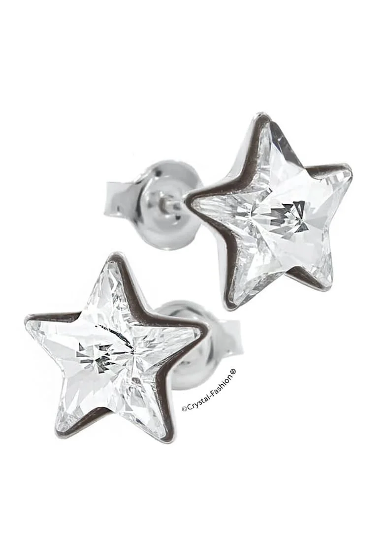 Cercei Argint 925 cu cristale Swarovski® Star f 10mm surub Crystal Clear