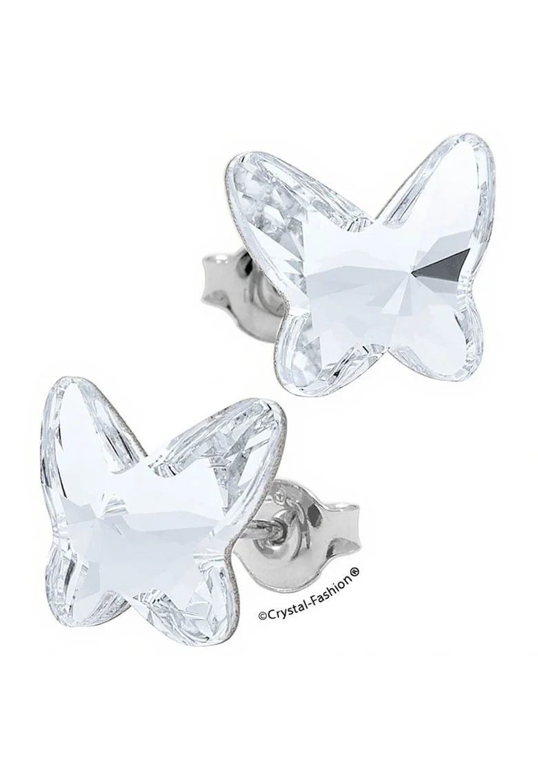 Cercei Argint 925 cu cristale Swarovski® Butterfly fb 12 surub Crystal Clear