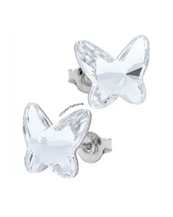 Cercei Argint 925 cu cristale Swarovski® Butterfly fb 8 surub Crystal Clear