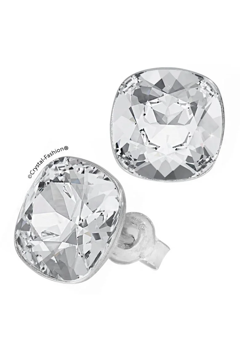 Cercei Argint 925 cu cristale Swarovski® Cushion Square f 10 surub Crystal Clear