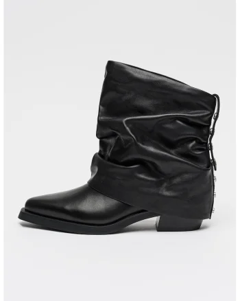 Botine cowboy din piele cu detaliu cu inchidere dubla, Negru