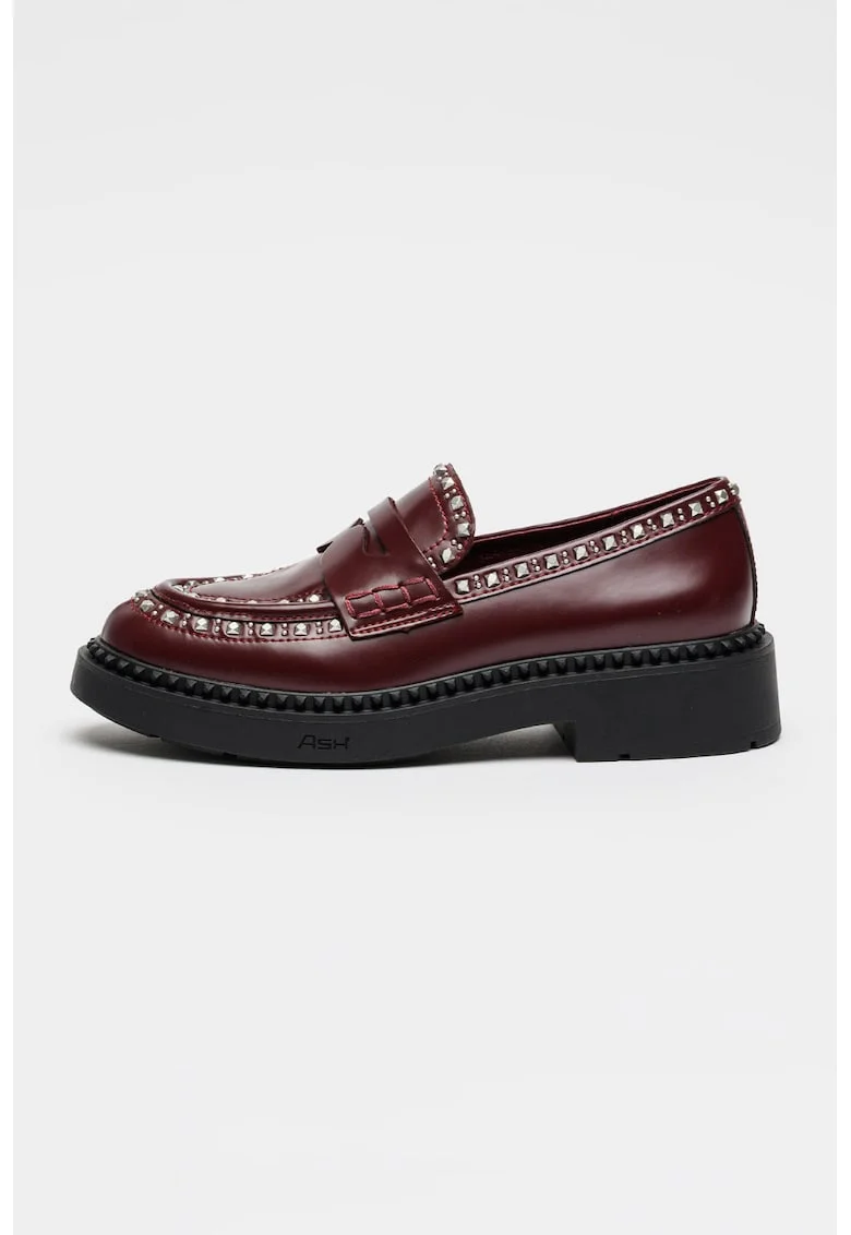 Pantofi loafer din piele cu tinte, Visiniu