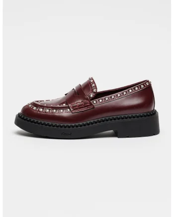 Pantofi loafer din piele cu tinte, Visiniu
