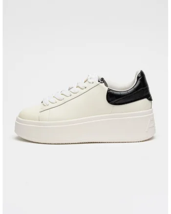 Pantofi sport low-cut din piele cu flatform, Alb/Negru