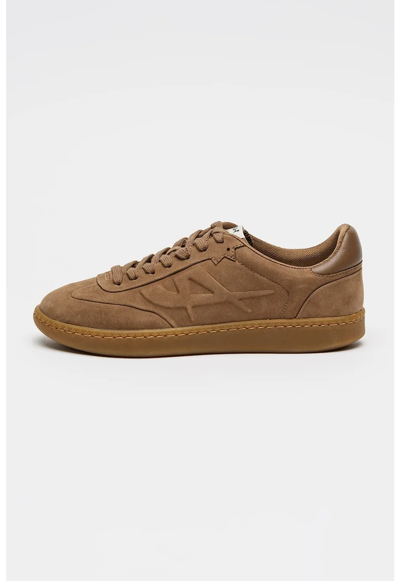 Pantofi sport din piele intoarsa cu logo Siena, Maro