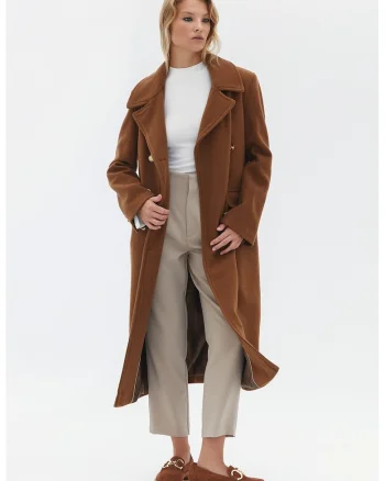Palton din amestec de lana si casmir, Caramel