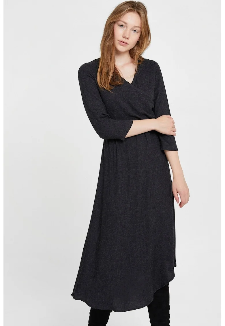 Rochie midi cu decolteu in V, Negru