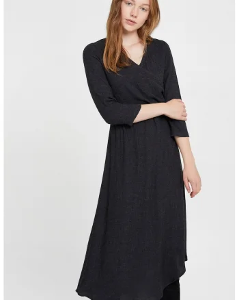 Rochie midi cu decolteu in V, Negru
