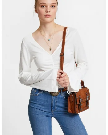 Bluza cu mansete evazate si decolteu in V, Alb