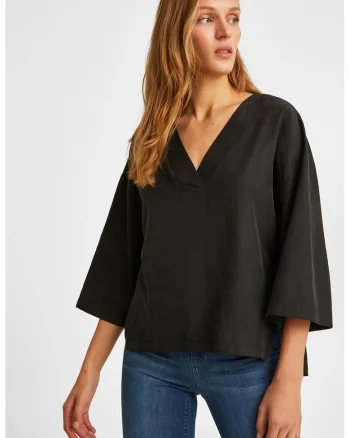 Bluza lejera din amestec de lyocell cu maneci 3/4, Negru