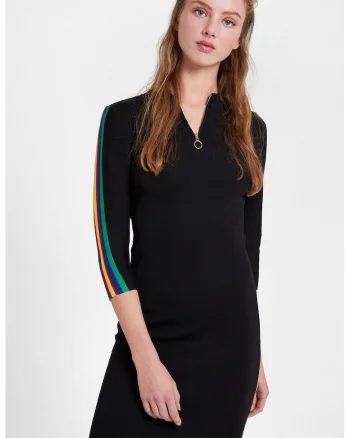 Rochie cambrata cu detalii contrastante, Negru
