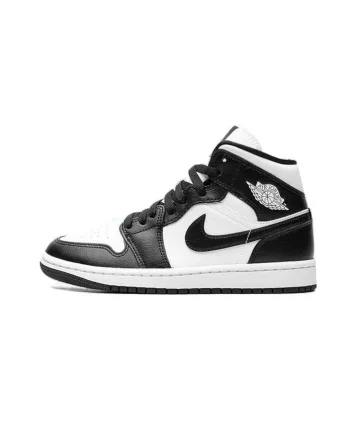 Pantofi sport barbati,  Air Jordan 1 Mid Panda, alb-negru, materiale de inalta calitate, Alb/Negru