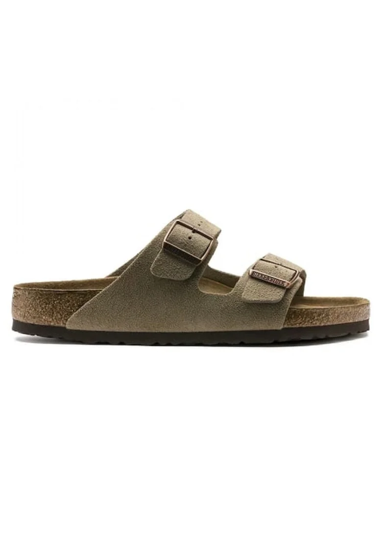 Papuci unisex de piele intoarsa cu catarame ajustabile, Bej