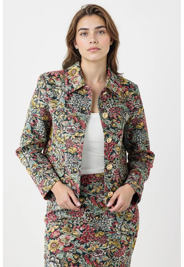 Sacou cu nasturi si imprimeu floral, Multicolor