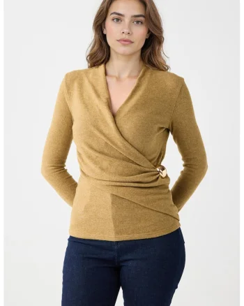Bluza cu decolteu cache-coeur, Galben mustar
