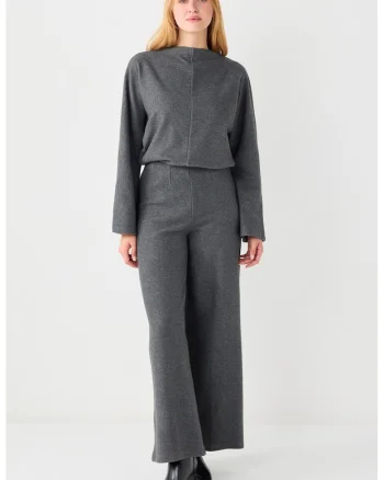 Bluza de trening cu maneci cazute, Gri inchis melange