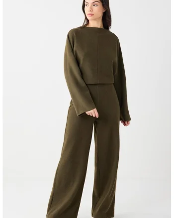Pantaloni ampli cu talie medie, Verde masliniu