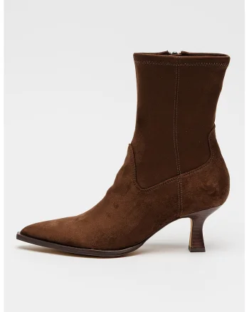 Botine de piele si piele intoarsa sintetica cu varf ascutit, Maro