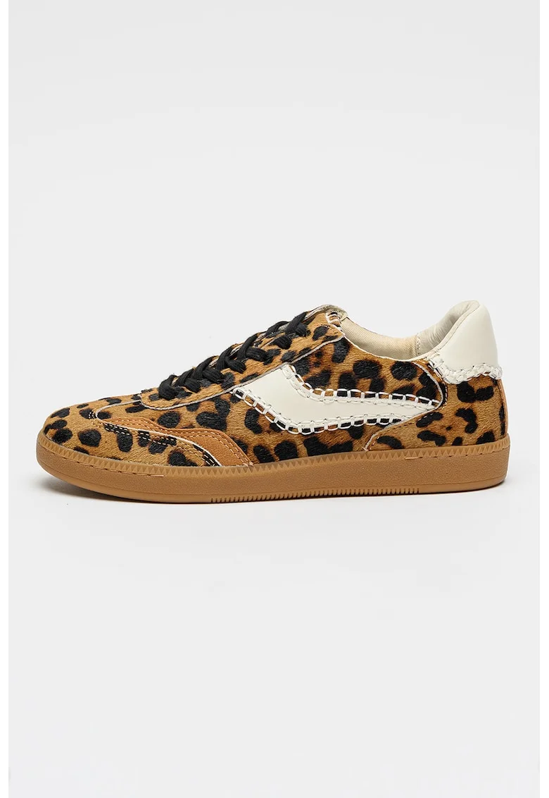 Pantofi sport de piele cu animal print Notice Stitch 2.0, Negru/Maro