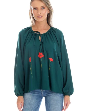 Bluza Dama,  Boho, stil IE cu Pictura Realizata Manual V359, Verde