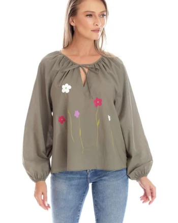 Bluza Dama,  Boho, stil IE cu Pictura Realizata Manual V357, Verde