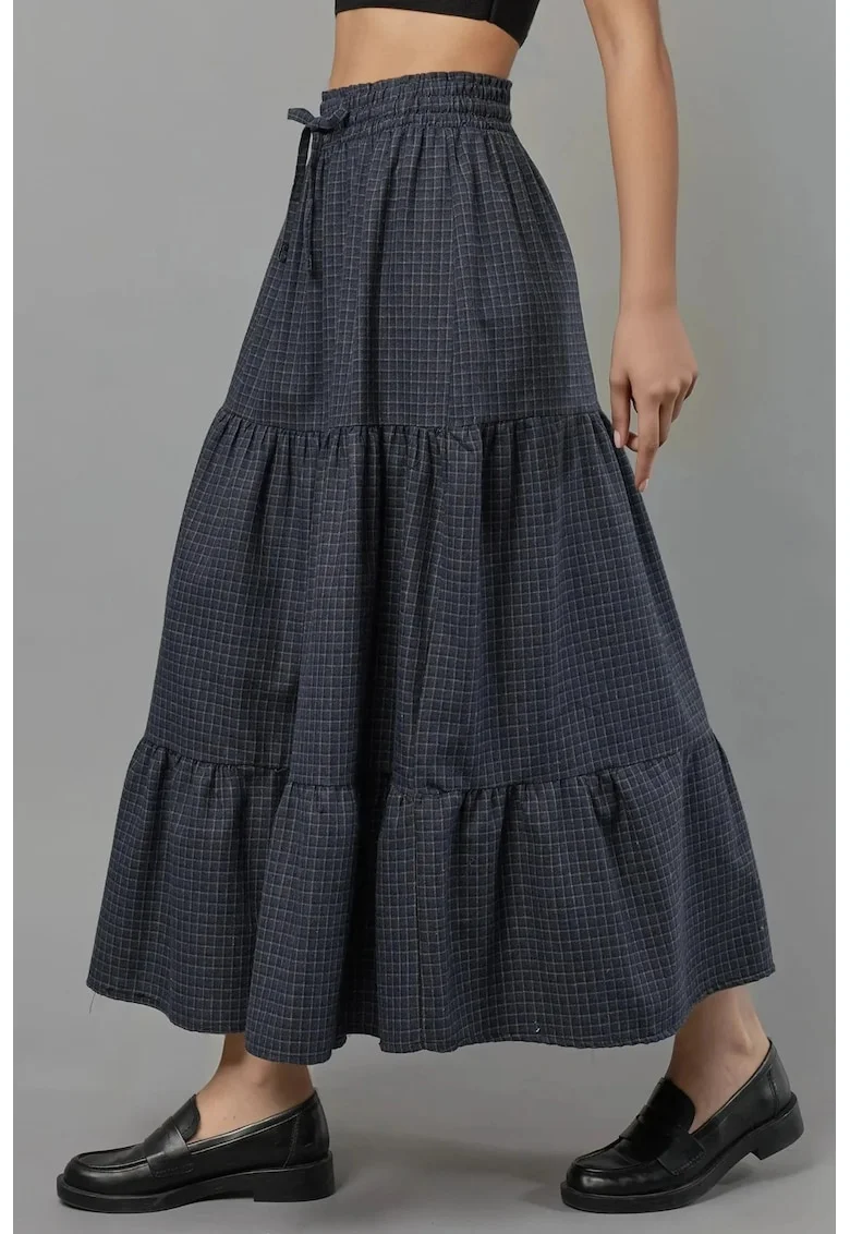 Fusta maxi,  volane, Oxford Blue, textil