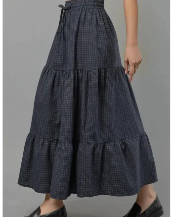 Fusta maxi,  volane, Oxford Blue, textil