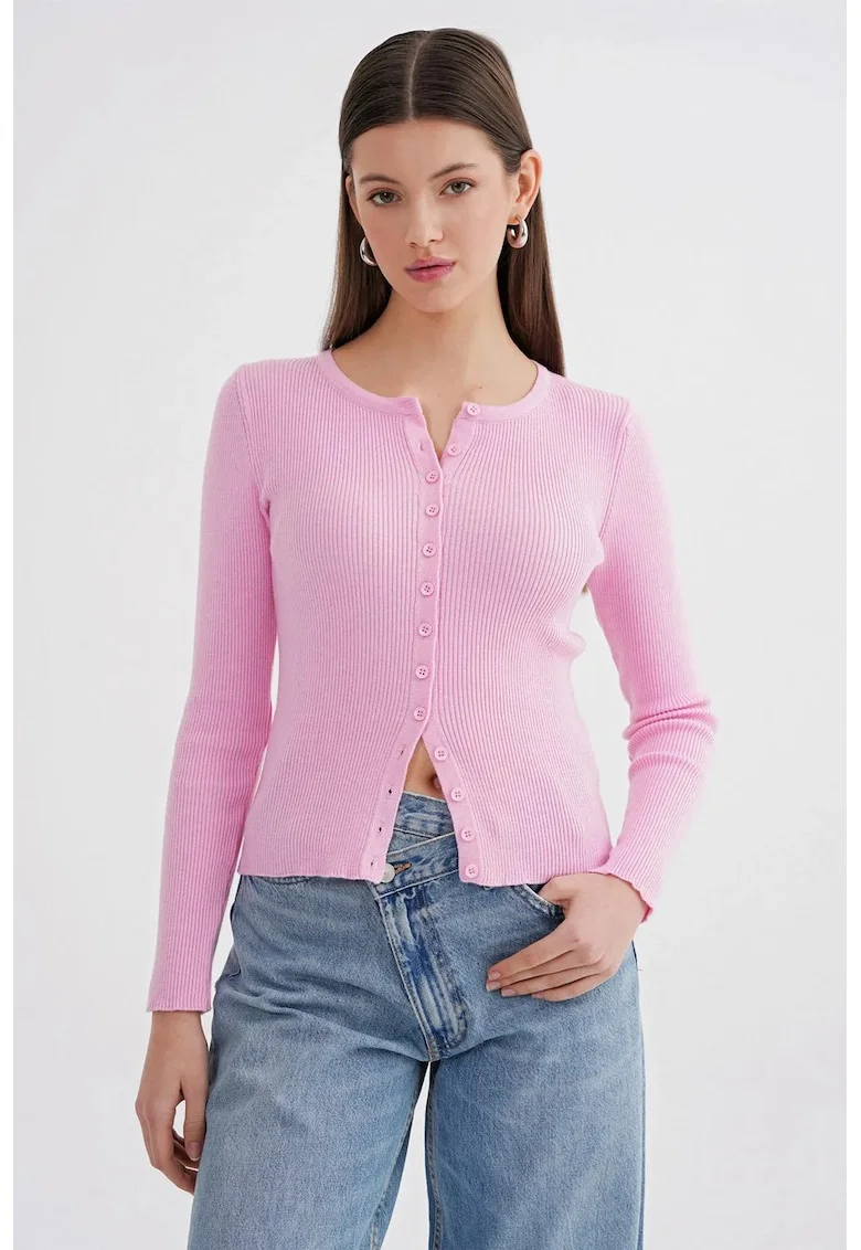 Cardigan,  cu slim, roz pudrat, tricot, Roz pudrat