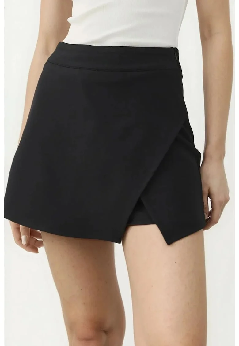 Fusta  talie inalta, negru, textil, Negru