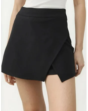 Fusta  talie inalta, negru, textil, Negru