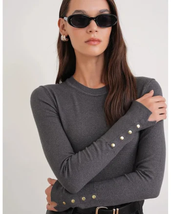 Pulover dama,  Slim Fit, gri inchis, tricot