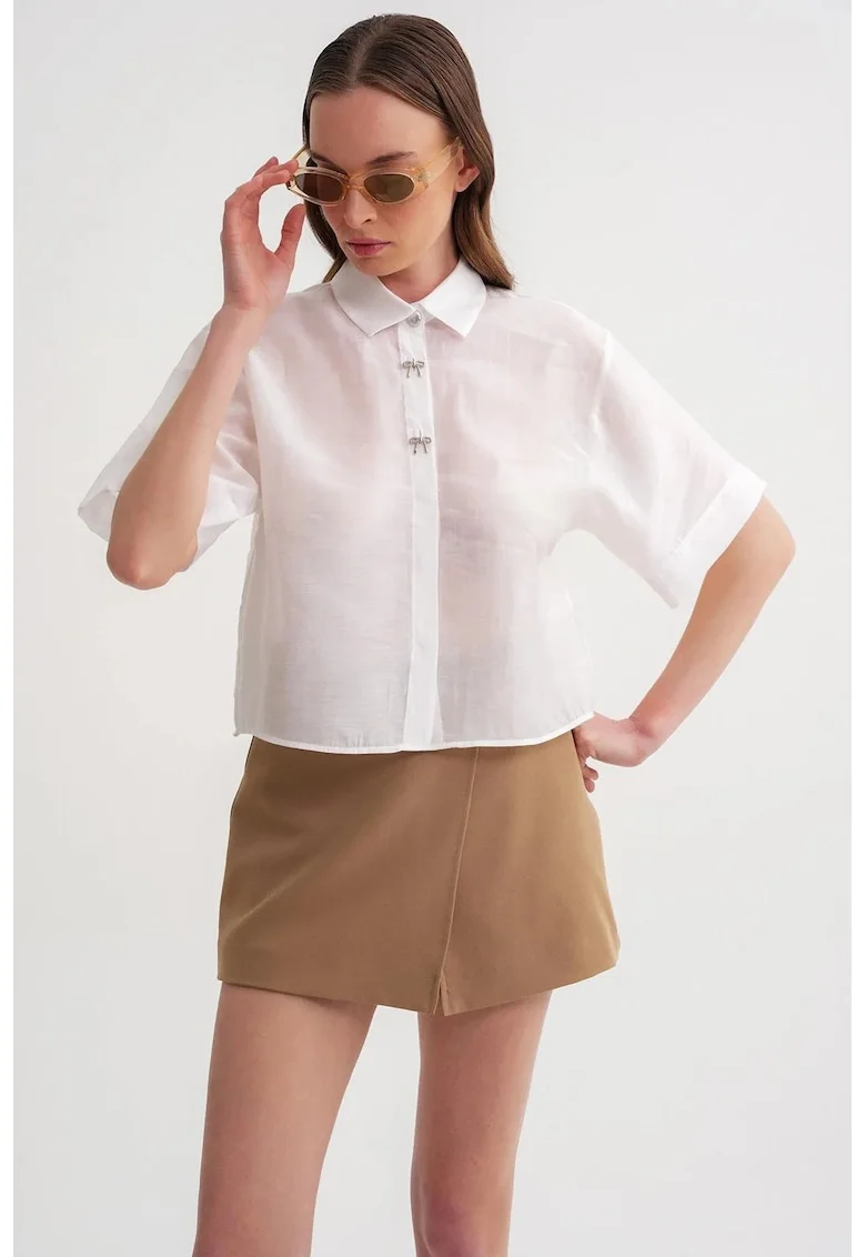 Camasa dama,  camasa scurta cu maneca scurta, ivoriu natural, textil