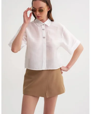 Camasa dama,  camasa scurta cu maneca scurta, ivoriu natural, textil