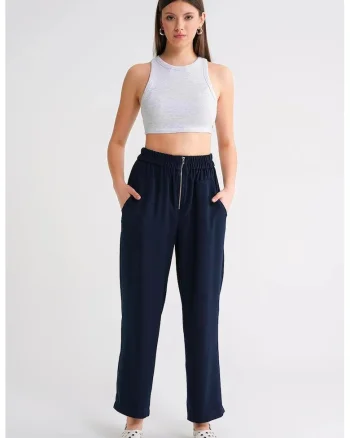 Pantaloni dama,  jogger tigara, albastru marin, textil,