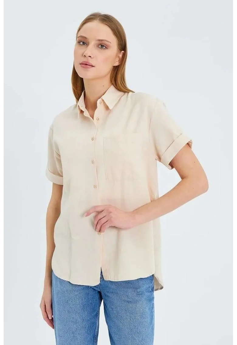 Camasa dama,  din poplin slim fit, buzunar, Stone Natural, textil