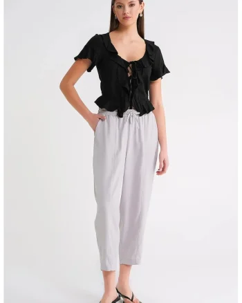 Pantaloni dama,  Salwar Fit, snur, gri, textil