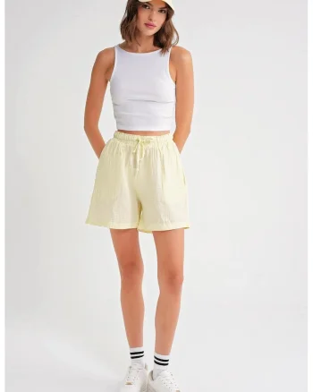 Pantaloni scurti dama,  bumbac texturat, galben chihlimbar