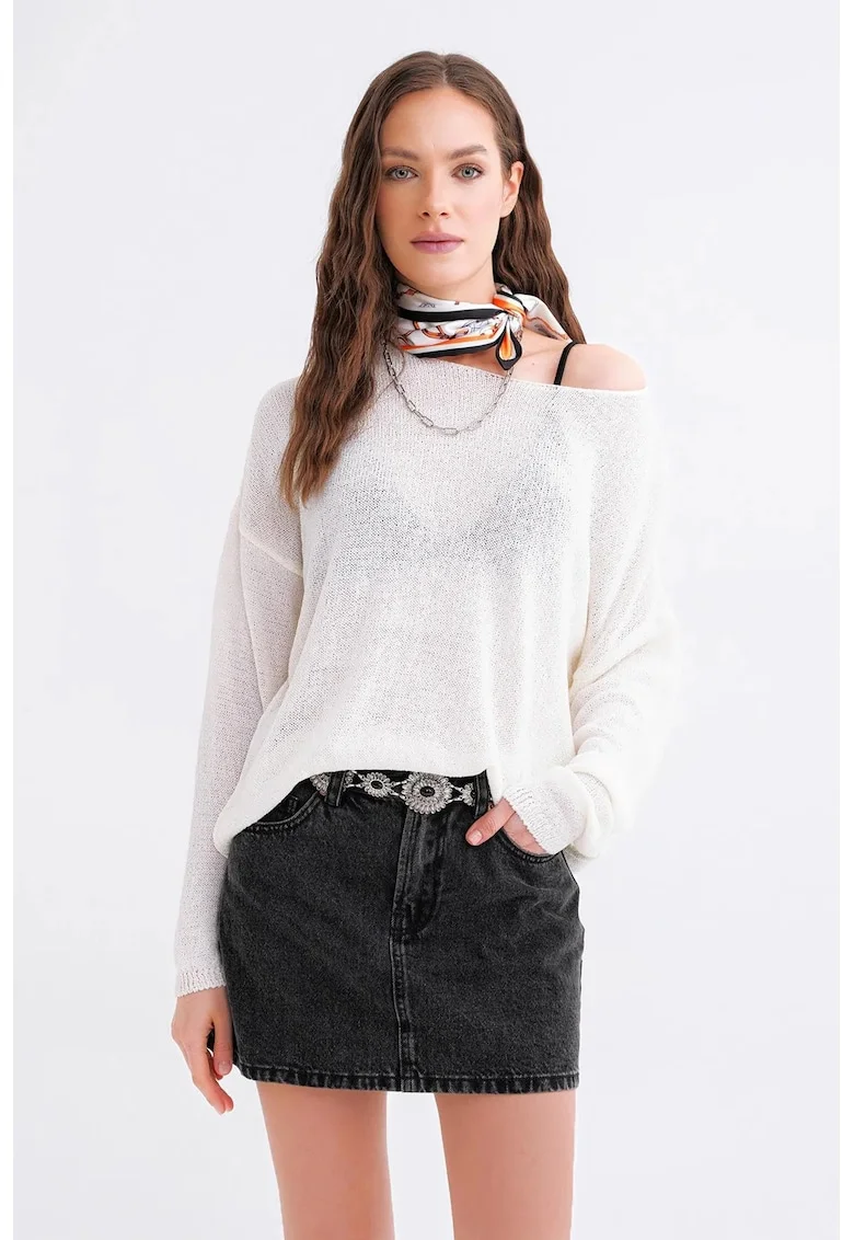 Pulover dama,  oversize, alb, tricot, One Size