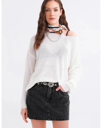 Pulover dama,  oversize, alb, tricot, One Size