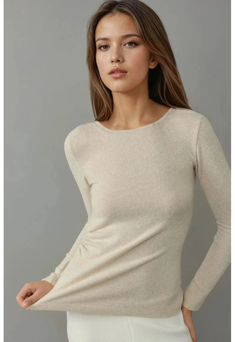 Bluza dama,  maneca lunga, ivory natural, jerseu