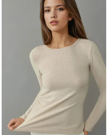 Bluza dama,  maneca lunga, ivory natural, jerseu