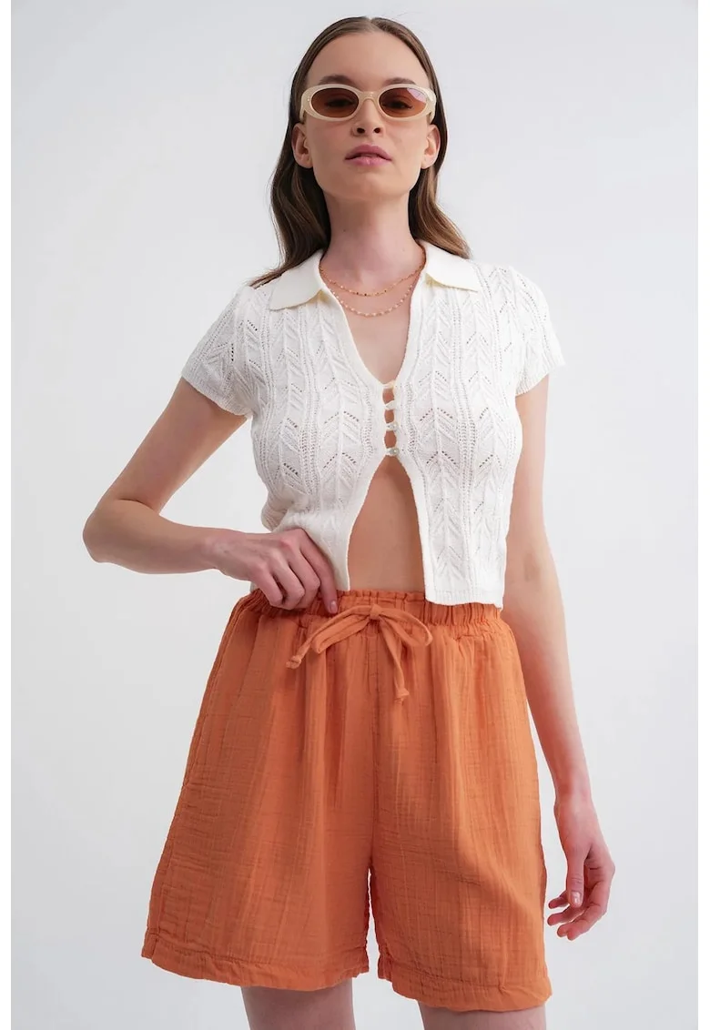 Pantaloni scurti,  bumbac texturat, portocaliu aprins
