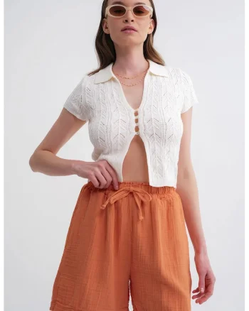 Pantaloni scurti,  bumbac texturat, portocaliu aprins