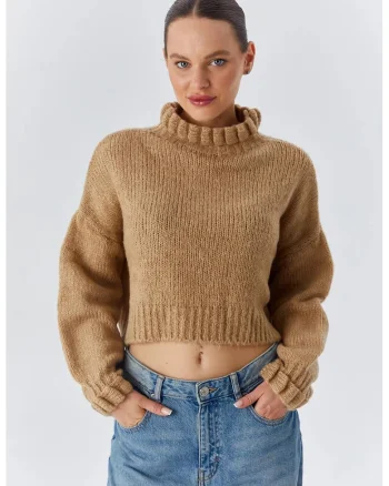 Pulover dama,  Scurt, Tricot, Bronz,